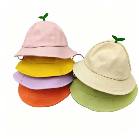 Cute Kids Sprout Leaf Bucket Hat Sun Protection Cotton Fisherman Hat For Toddlers Boys Girls Outdoor Sunshade Cap Accessory