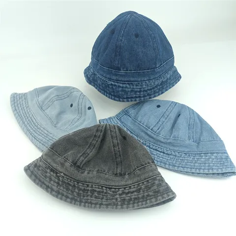 Kids Casual Denim Bucket Hat Sun Protection Solid Color Washed Denim Fishermans Hat For Boys Girls Toddlers Outdoor Sun Hat