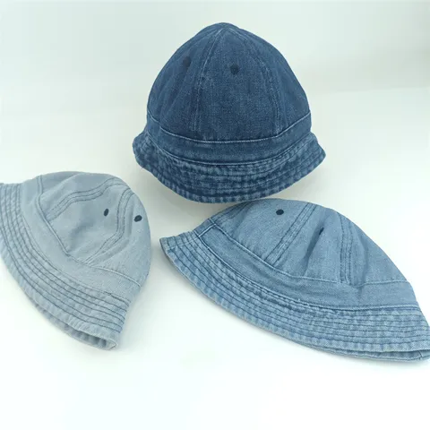 Kids Casual Denim Bucket Hat Sun Protection Solid Color Washed Denim Fishermans Hat For Boys Girls Toddlers Outdoor Sun Hat