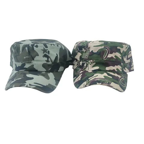 Unisex Geometric Camouflage Printed Polyester Flat Top Cap Short Brim Sun Protection Hat For Outdoor Training Casual Military Style Headwear