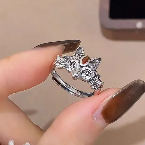 Vintage Kupfer Fuchs Offener Ring Für Damen Minimalistisch Tierform Strass Galvanisiert Modeschmuck Verstellbarer Zeigefinger Ring Geschenk