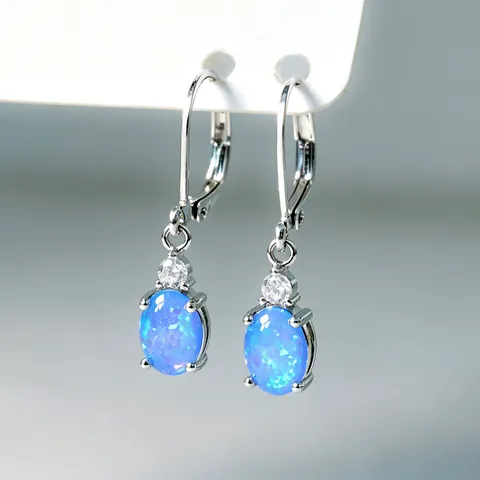 Elegante Kupfer Blau Strass Creolen Minimalistisch Geometrisch Oval Tropfen Leverback Ohrringe Für Damen Mode Täglichen Schmuck
