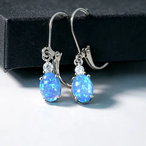 Elegante Kupfer Blau Strass Creolen Minimalistisch Geometrisch Oval Tropfen Leverback Ohrringe Für Damen Mode Täglichen Schmuck