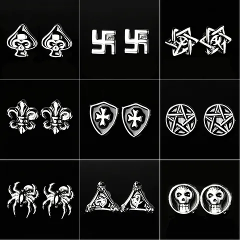 Gotisch Punk Herren Kupfer Totenkopf Ohrstecker Retro Silber Galvanisiert Geometrisch Schraubohrringe Piercing Schmuck