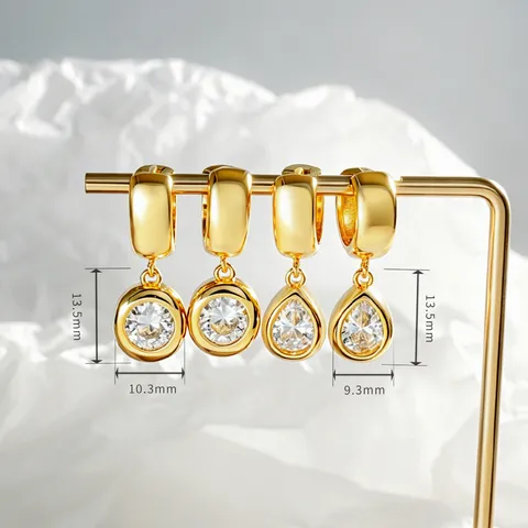 Minimalistische Kupfer Strass Tropfen Creolen Quadrat Wassertropfen Geometrische Huggie Ohrringe Gold Silber Plattiert Modeschmuck Für Damen