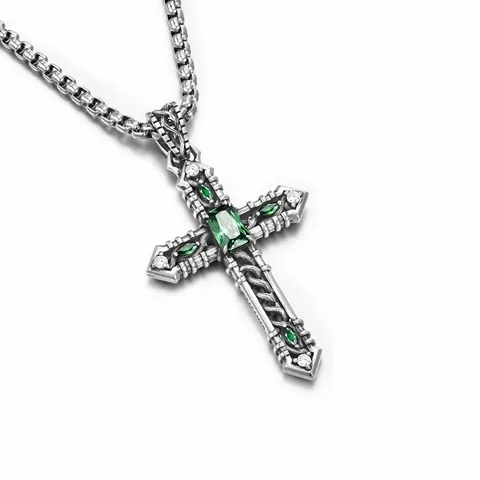 Vintage Kupfer Kreuz Anhänger Halskette Für Herren Altsilber Galvanisiert Gotisch Hohle Schnitzerei Strass Pullover Kette Punk Schmuck Geschenk