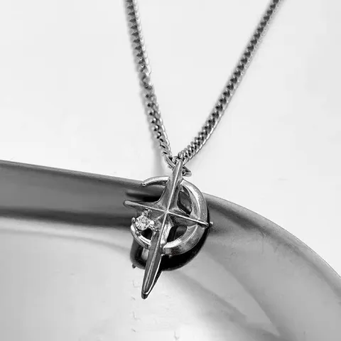 Herren Kupfer Strass Kreuz Vier Zacken Stern Sichelmond Anhänger Halskette Vintage Hip Hop Schlüsselbein Kette Schmuck