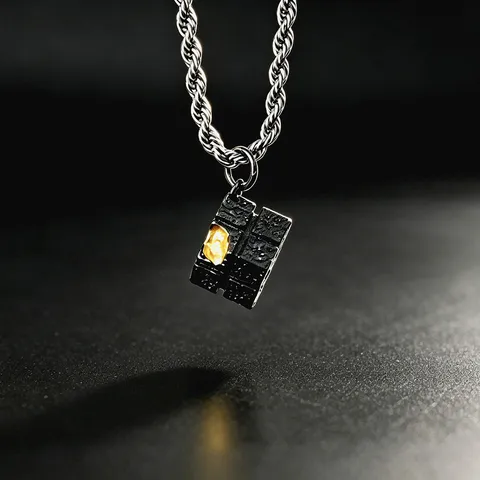 Vintage Hip Hop Copper Reversible Rubik Cube Pendant Necklace For Men Women Distressed Geometric Gold Foil Clasp Chain Choker Niche Design Punk Jewelry Gift