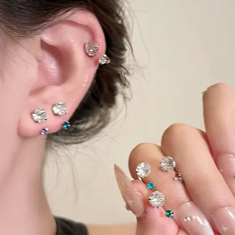 Minimalist Hufeisenschnalle Knorpel Ohrstecker Kupfer Strass Eingelegt Schraube Ohrstecker Für Damen Piercing Modeschmuck Geschenk