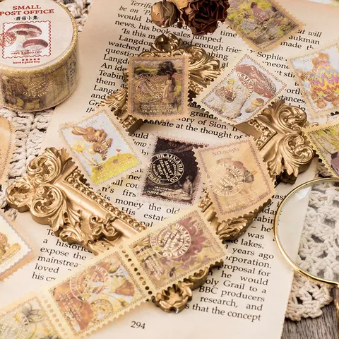 Retro Vintage Briefmarke Washi Tape Goldfoliengeprägt Gestanzt Dekorative Masking Tape Für Tagebuch Scrapbooking Planer DIY Basteln Schreibwaren