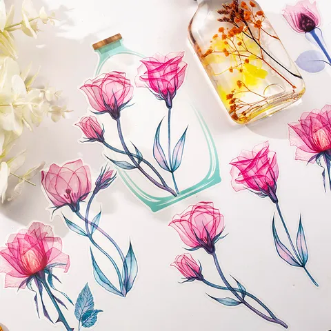 Pflanzen PET Sticker Pack Kristalltinte Floral Scrapbook Aufkleber Ästhetische Journaling Schreibwaren Für DIY Basteldekoration