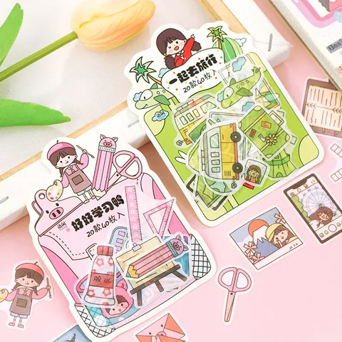 Kawaii Piggy Girl Series Washi Paper Stickers Pack For DIY Planner Journal Decorative Hand Drawn Cartoon Girl Stickers