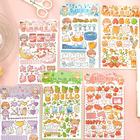 Cute Cartoon Girl Washi Paper Stickers Hand Drawn Diary Handbook Decorative Labels DIY Scrapbooking Stationery Stickers