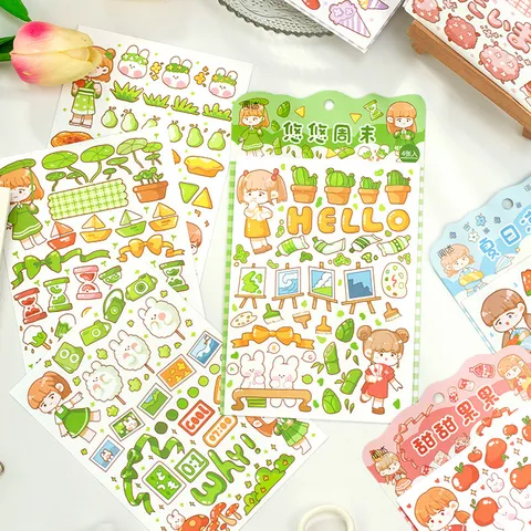 Cute Cartoon Girl Washi Paper Stickers Hand Drawn Diary Handbook Decorative Labels DIY Scrapbooking Stationery Stickers