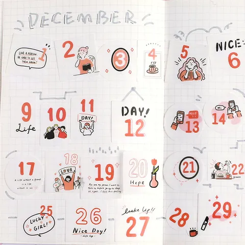 Cute Fresh Washi Paper Date Stickers Pack Cute Cartoon Hand Drawn Numbers Calendar Stickers For Journal DIY Scrapbook Decoration