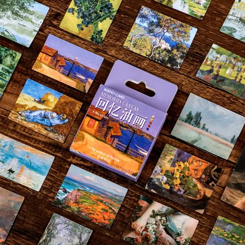 Pegatinas de Papelería Autoadhesivas Estilo Pintura al Óleo Vintage Animales del Bosque Casas de Dibujos Animados Etiquetas Decorativas de Sellado para Scrapbooking Diario