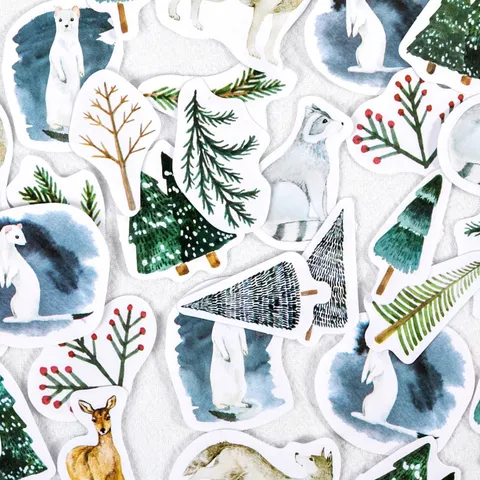 Vintage Oil Painting Forest Animals Cartoon Houses Self Adhesive Stationery Stickers Boxed Decorative Scrapbooking Journaling Paper Label Seal Stickers