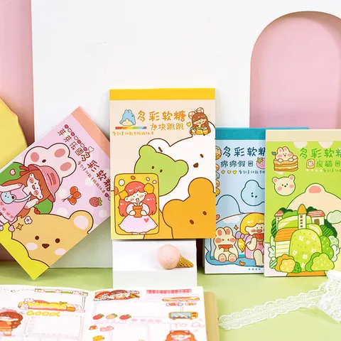 Cute Hand Drawn Cartoon Girl Washi Vellum Paper Sticker Book Colorful Gummy Series Daily Scrapbooking Journal Stationery Stickers