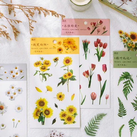 Retro Fresh PET Transparent Botanical Plant Specimen Scrapbooking Decorative Stickers Craft Flower Leaf Die-Cut Journal Diary Planner Stickers