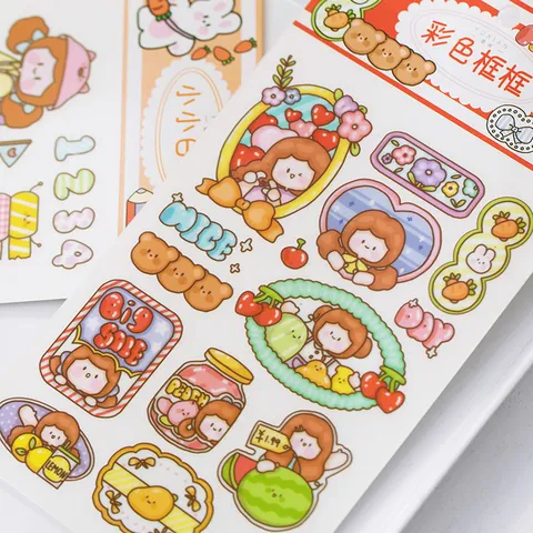 Cute Hand Drawn PVC Rub On Transfer Stickers Cartoon Character Bear Decoration Labels For DIY Scrapbooking Journal Planner Diary