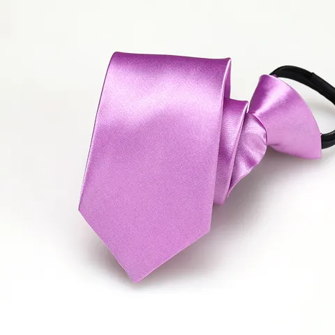 Men Women Narrow Smooth Zipper Necktie Polyester Silk Solid Color Business Formal Wedding Daily Wear Neck Tie