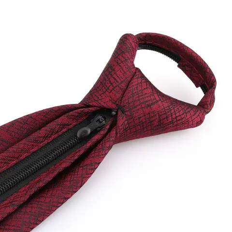 Men's Business Wedding Zipper Necktie Wine Red Irregular Pattern Easy Pull Lazy Tie Formal Suit Apparel Accessories