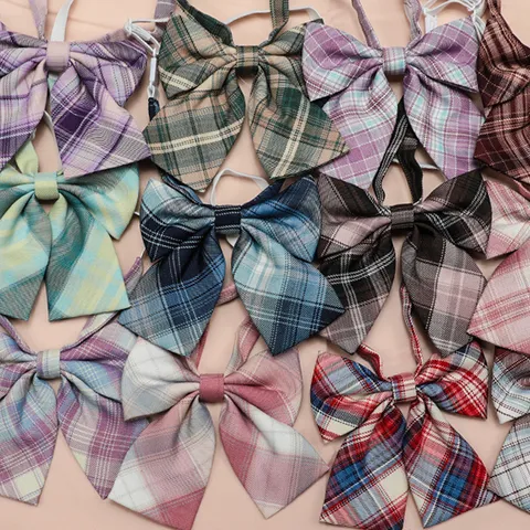 Preppy Style Polyester Cotton Plaid Bowtie JK Uniform Sailor Suit Ribbon Bow Fashion Neckwear Accessories For Women