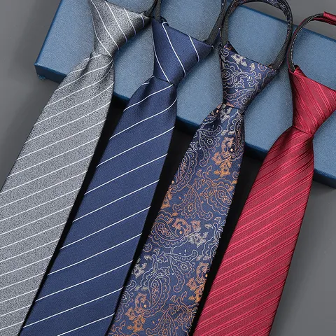 Men Business Formal Necktie Zipper Hand-Tied Striped Paisley Tie With Long Gift Box Wedding Groom Neckwear