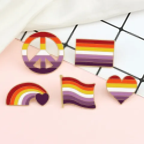 Cute Cartoon Striped Flag Peace Sign Alloy Brooch Pin Heart Geometric Lapel Pin Enamel Badge For Clothes Bags Jewelry Gift