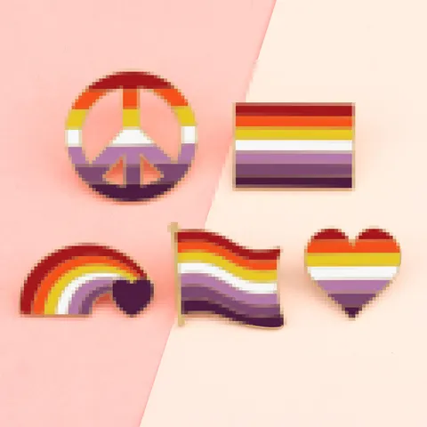 Cute Cartoon Striped Flag Peace Sign Alloy Brooch Pin Heart Geometric Lapel Pin Enamel Badge For Clothes Bags Jewelry Gift