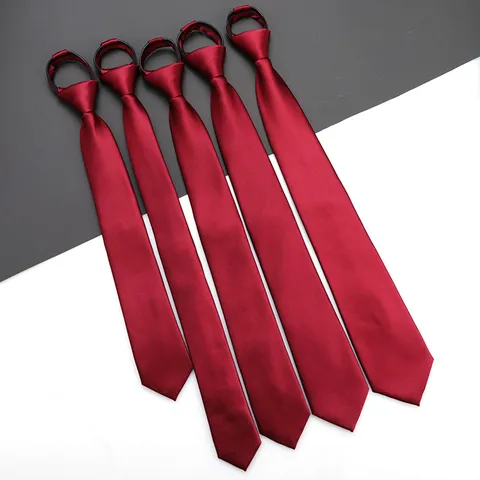Uomini Donne Rosso Cravatta con Zip Matrimonio Affari Formale Tinta Unita Rigato Cravatta Accessorio