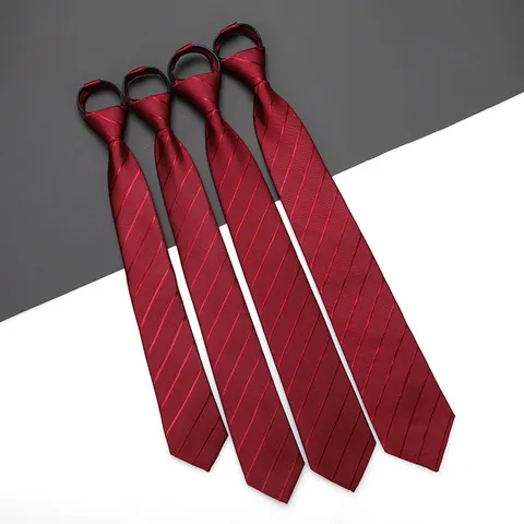 Uomini Donne Rosso Cravatta con Zip Matrimonio Affari Formale Tinta Unita Rigato Cravatta Accessorio