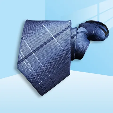 Men Women Business Zipper Necktie Blue Striped Formal Office Wedding Neck Tie Fashion Suit Neckwear