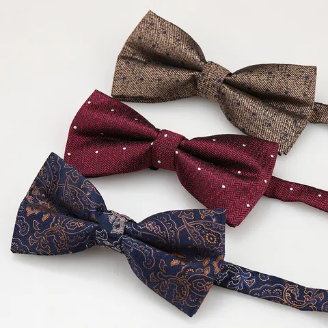 Mens Formal Bowtie Classic Double Layered Silk Polyester Business Wedding Tuxedo Bow Tie Assorted Patterns