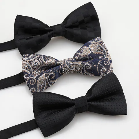 Mens Formal Bowtie Classic Double Layered Silk Polyester Business Wedding Tuxedo Bow Tie Assorted Patterns
