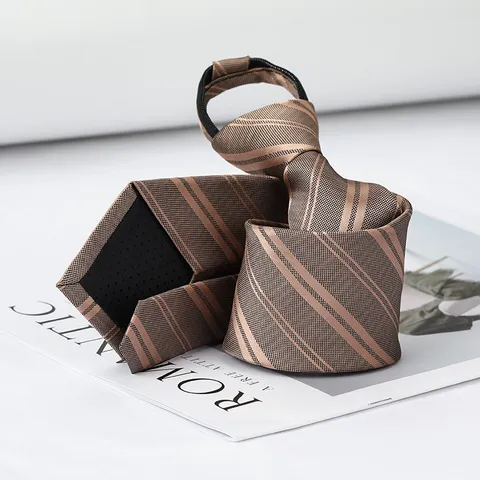Business Zipper Necktie For Men Women Wedding Formal Polyester Silk Striped Plaid Lazy Neck Tie Fashion Accessory