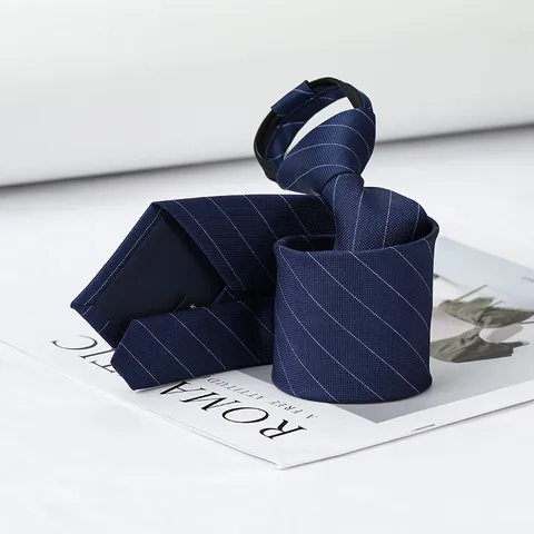 Business Zipper Necktie For Men Women Wedding Formal Polyester Silk Striped Plaid Lazy Neck Tie Fashion Accessory