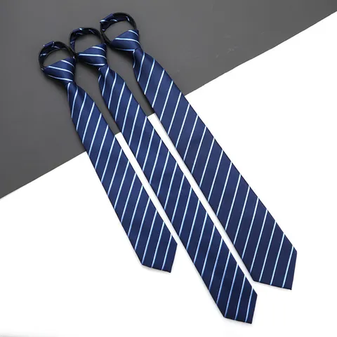 Men Women Business Formal Zipper Necktie Solid Color Striped Narrow Neck Tie Wedding Office Work Wear