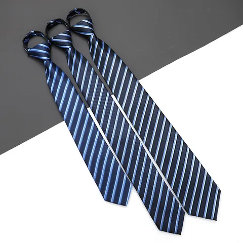 Men Women Business Formal Zipper Necktie Solid Color Striped Narrow Neck Tie Wedding Office Work Wear