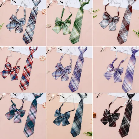 Accessoires d'Uniforme JK Ensemble Cravate et Noeud Papillon Pré-Noués Motif à Carreaux Style Preppy Décontracté pour Femmes Hommes