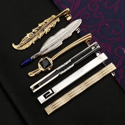 Men's Fashion Alloy Tie Clip Business Formal Wedding Gold Silver Rhinestone Tie Pin Gentleman Suit Apparel Accessory Jewelry