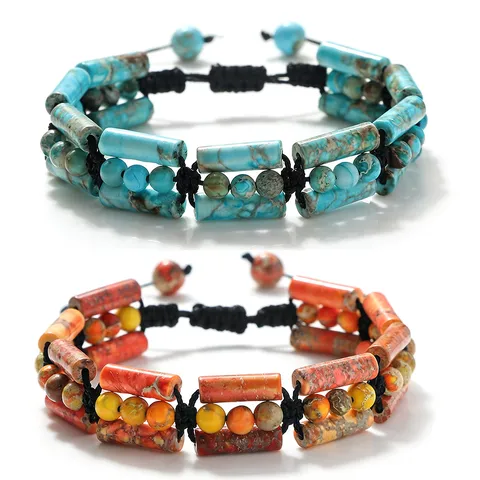 Herren Imperial Stone Geflochtenes Armband Personalisierte Drei Reihen Zylinder Perlen Gewebtes Armband Verstellbarer Kunststein Schmuck