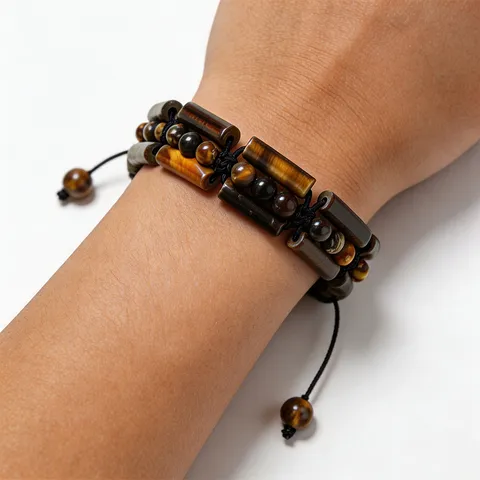 Herren Imperial Stone Geflochtenes Armband Personalisierte Drei Reihen Zylinder Perlen Gewebtes Armband Verstellbarer Kunststein Schmuck