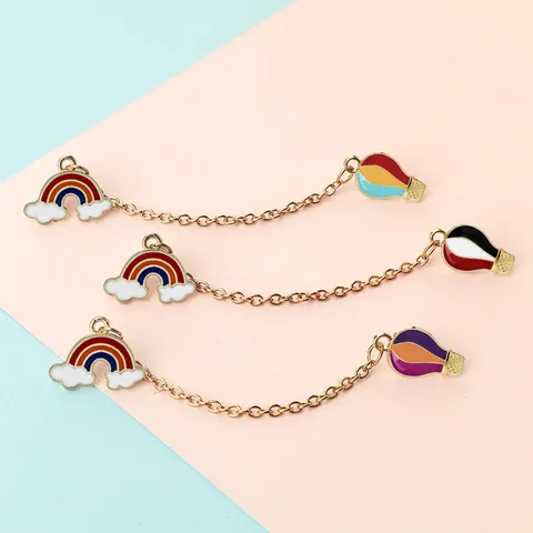 Creative Rainbow Cloud Hot Air Balloon Chain Brooch Set Metal Badge For Overalls Pants Cute Alloy Lapel Pin Jewelry Gift