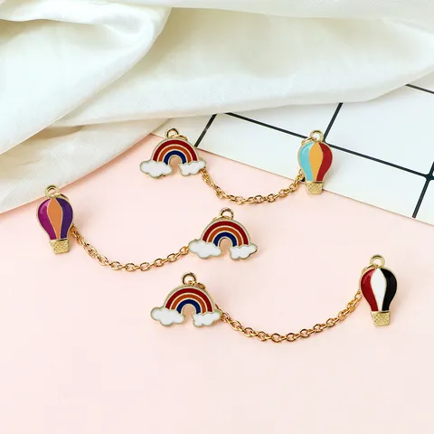 Creative Rainbow Cloud Hot Air Balloon Chain Brooch Set Metal Badge For Overalls Pants Cute Alloy Lapel Pin Jewelry Gift