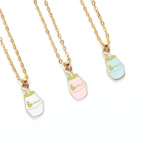 Cute Cartoon Smiley Cloud Milk Can Pendant Necklace Alloy Electroplated Choker Chain Adjustable Lobster Clasp Jewelry For Unisex