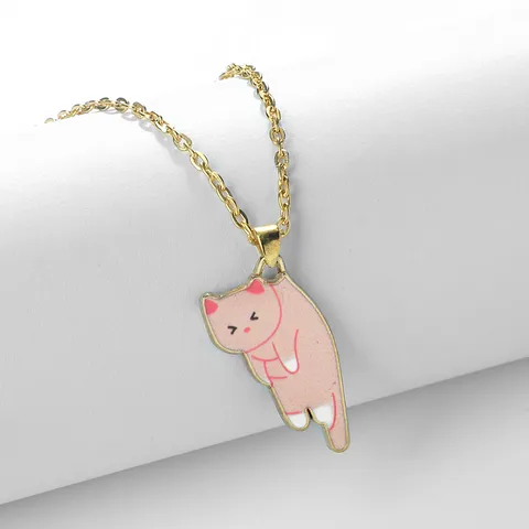Cute Cartoon Cat Tooth Alloy Pendant Necklace For Women Men Adjustable Enamel Clavicle Chain Sweet Cool Fashion Jewelry Accessories