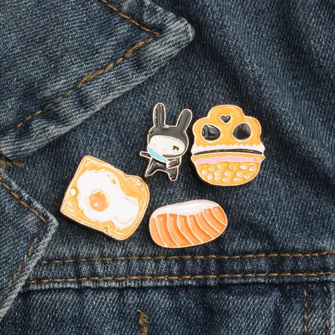 Broche De Nourriture De Dessin Animé De Style Japonais En Alliage Émail Ninja Lapin Pain Toast Badge Pin Pour Vêtements