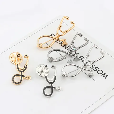 Retro Alloy Enamel Stethoscope Brooch Cute Medical Theme Badge Pin Clothes Hat Decoration Jewelry Gifts For Doctor Nurse Unisex
