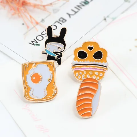 Broche De Nourriture De Dessin Animé De Style Japonais En Alliage Émail Ninja Lapin Pain Toast Badge Pin Pour Vêtements
